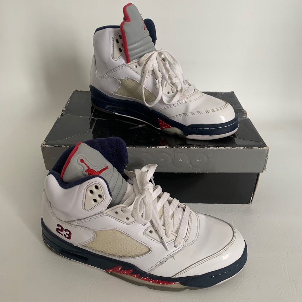 Nike Air Jordan 5 Retro White/Varsity Red-Mid Navy 9
